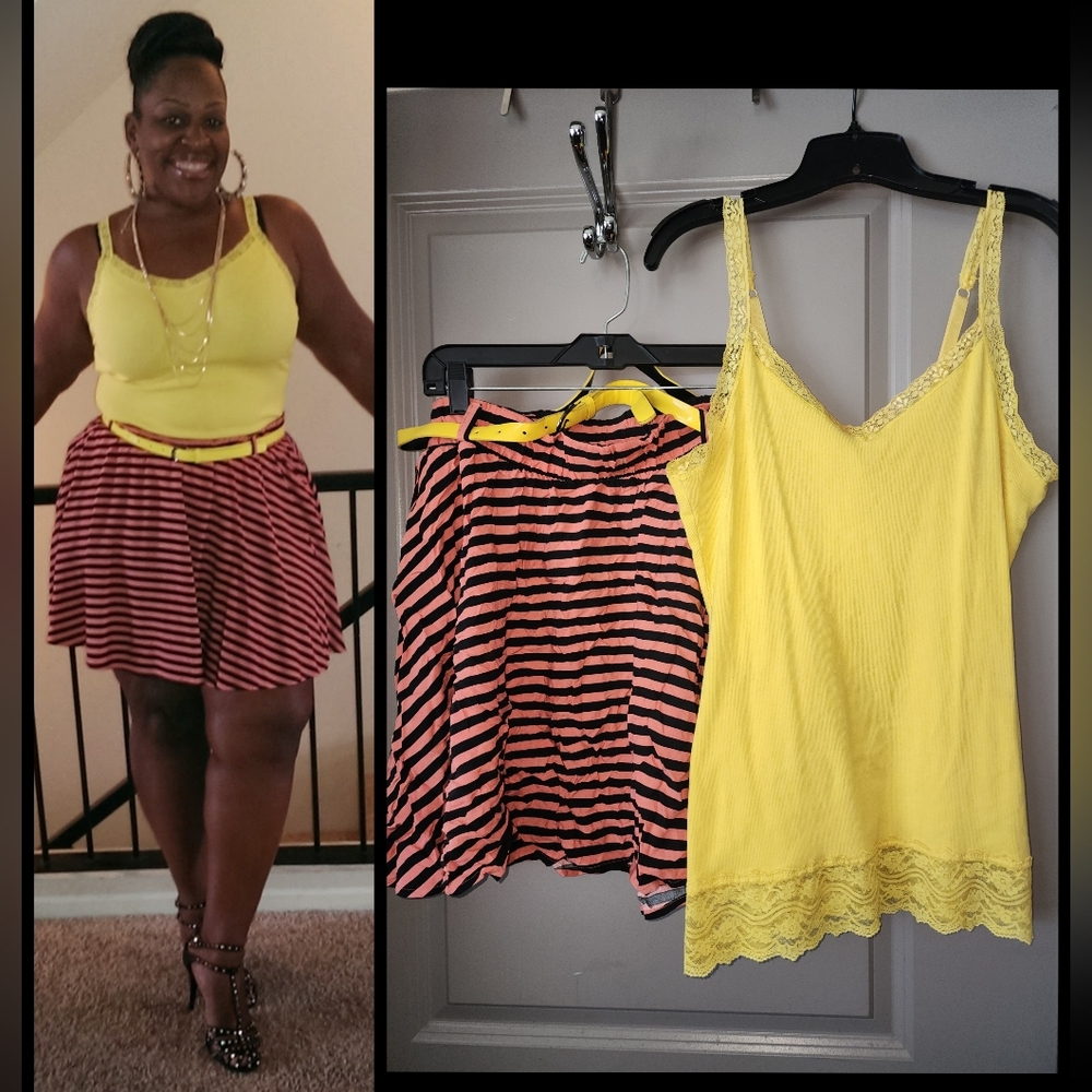 Striped Pink and Black A-Line Skirt